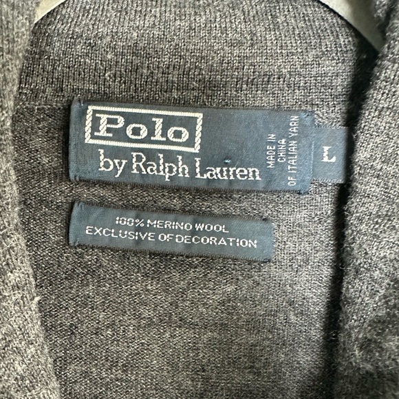 Polo Ralph Lauren Merino Wool Sweater Shawl Collar Size Large Gray - Picture 3 of 5